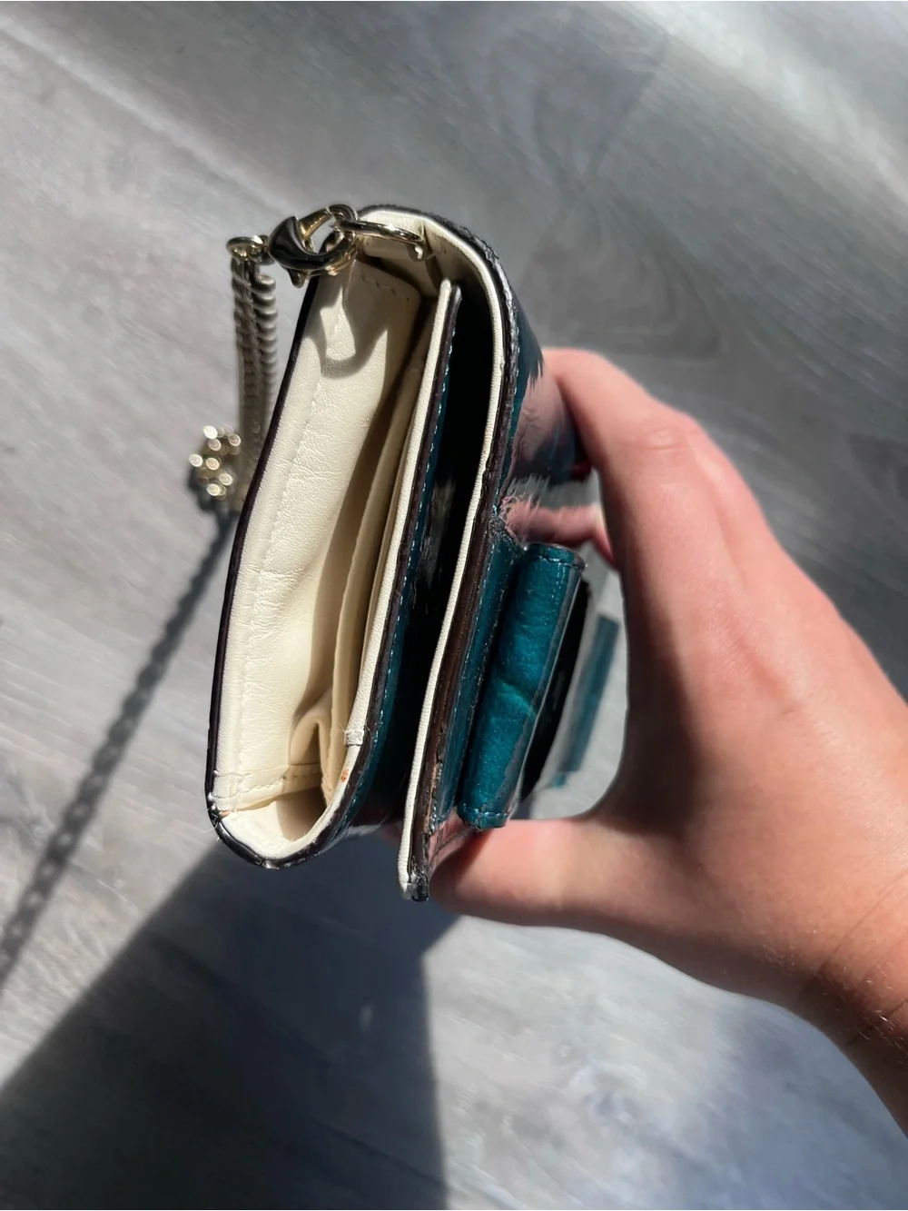 kate spade Teal Croc-Embossed Chain Shoulder Clutch